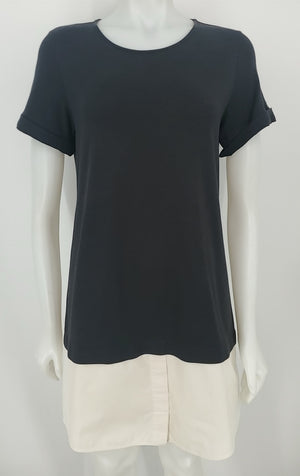 THEORY Black Cream Layered Short Sleeves Size MEDIUM (M) Dress