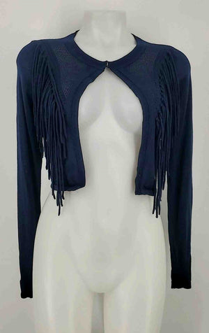 ELIE TAHARI Navy Merino Wool Fringe Crop Size X-SMALL Sweater