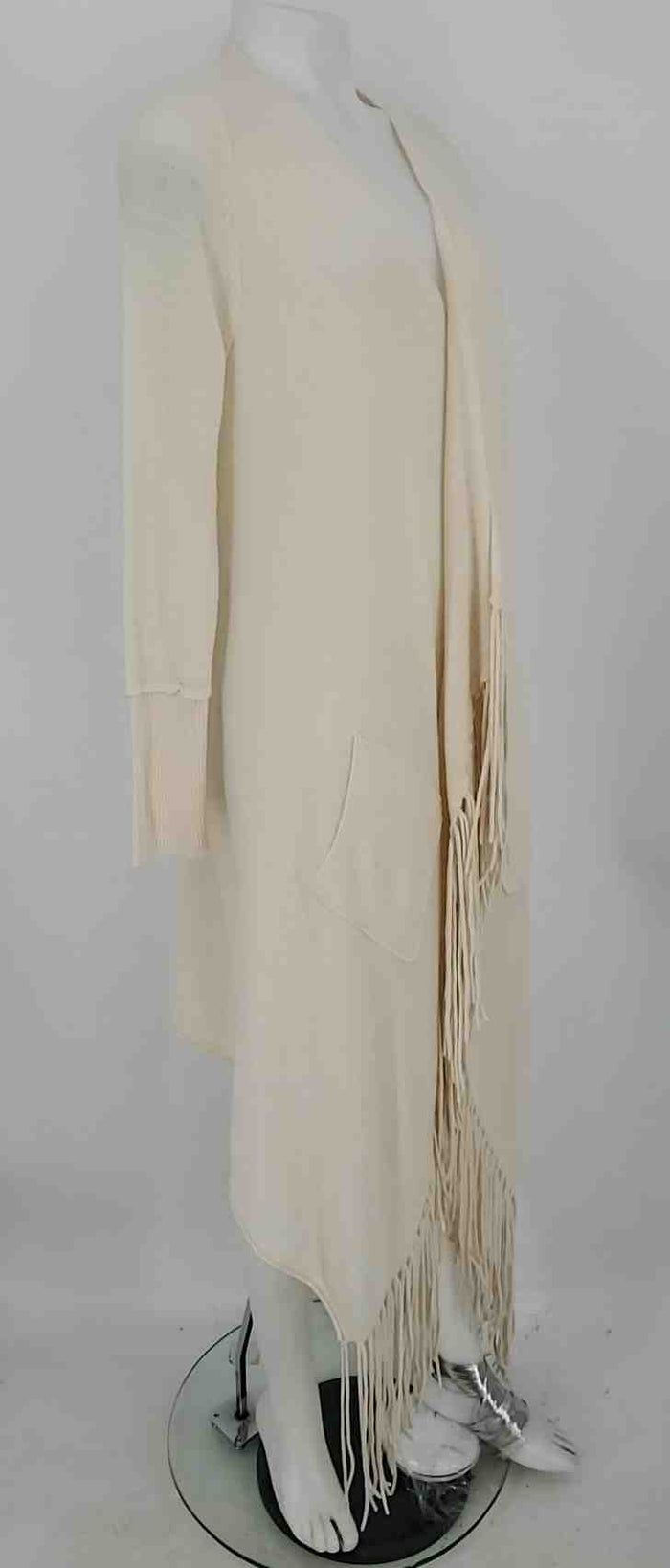 360 CASHMERE Cream Cashmere Fringe Trim Wrap Size MEDIUM (M) Sweater