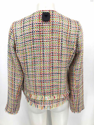 HALOGEN Pink & Green Blue Multi Woven Frayed Edges Women Size SMALL (S) Jacket