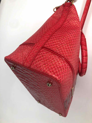 BRAHMIN Pink Red Leather Reptile Pattern Satchel Purse