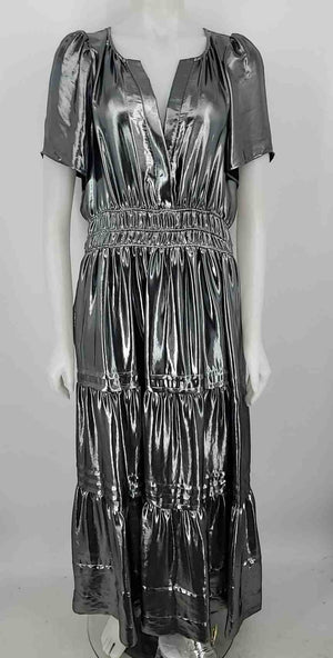 ANTHROPOLOGIE Silver Short Sleeves Maxi Length Size LARGE  (L) Dress