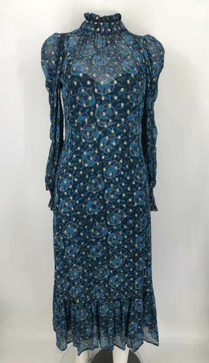 SEA NEW YORK Teal Blue Multi Paisley Midi Length Size 00  (XS) Dress