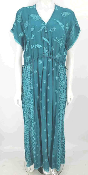 JOHNNY WAS Teal Embroidered Maxi Length Size X-LARGE Dress