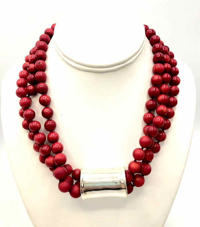 SIMON SEBBAG DESIGNS Red Sterling Silver Beaded 3 Strand ss Necklace