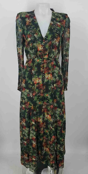 SALONI Green Orange Multi Silk Embellishment Print Size 2  (XS) Dress