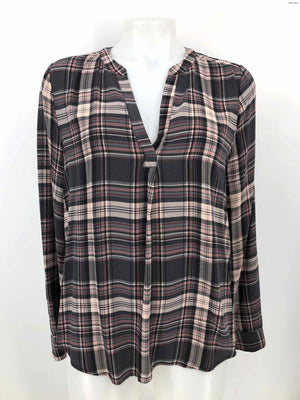 JOIE Gray Cream Multi Silk Plaid Longsleeve Size MEDIUM (M) Top