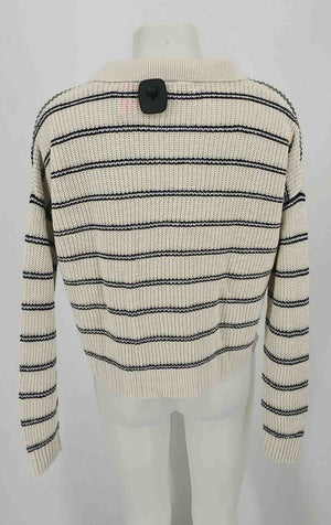 FAHERTY Beige Navy Linen & Cotton Stripe Pullover Size X-SMALL Sweater