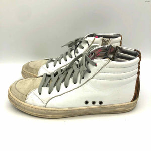 P448 White Brown Leather Made in Italy Distressed High Top Sneaker Shoes