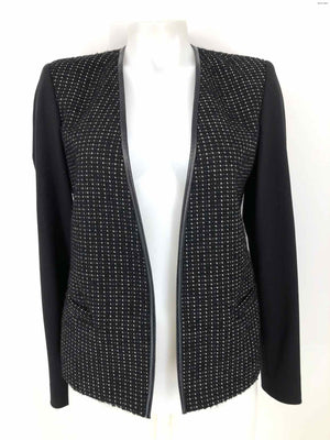 THEORY Black White Leather Trim Tweed Blazer Women Size 6  (S) Jacket