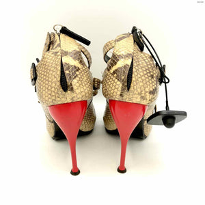 GIUSEPPE ZANOTTI Beige Black Leather Peep-Toe Reptile Pattern Heels Shoes