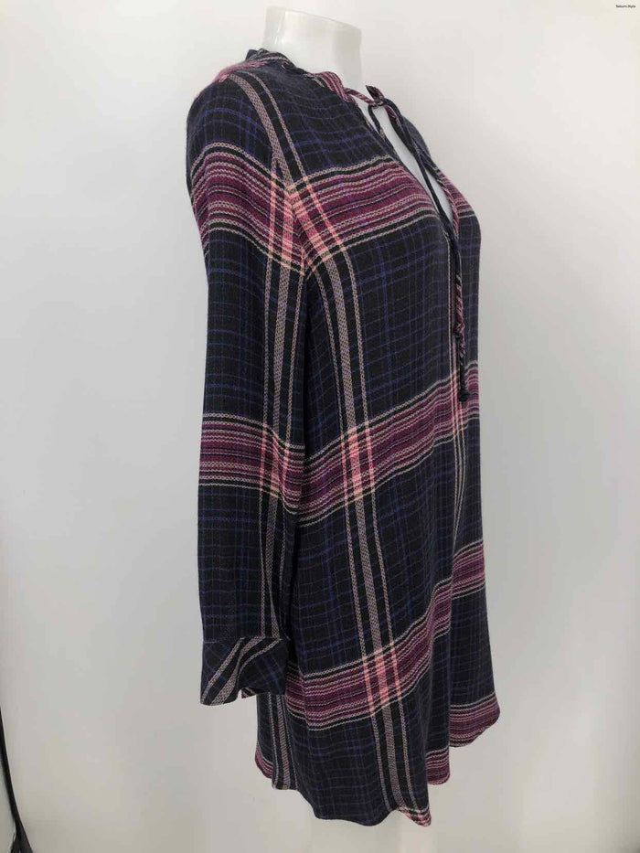 CLOTH & STONE Dk Gray Pink Multi Plaid Longsleeve Size SMALL (S) Dress