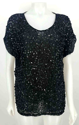 TBAGS LOS ANGELES Black Viscose Sequin Trim Short Sleeves Size LARGE  (L) Top