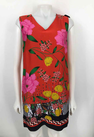 KOBI HALPERIN Orange-Red Pink Multi Floral Tank Size MEDIUM (M) Dress