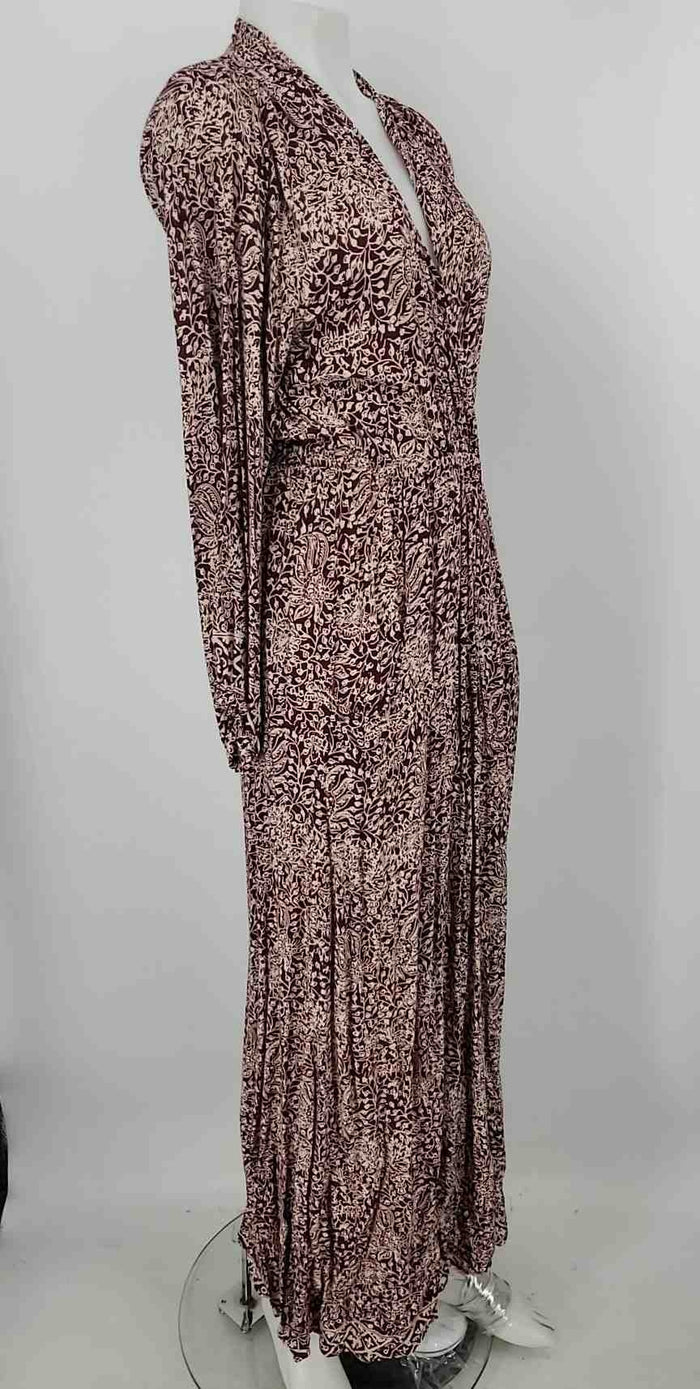 NATALIE MARTIN Burgundy Beige Paisley Maxi Length Size SMALL (S) Dress