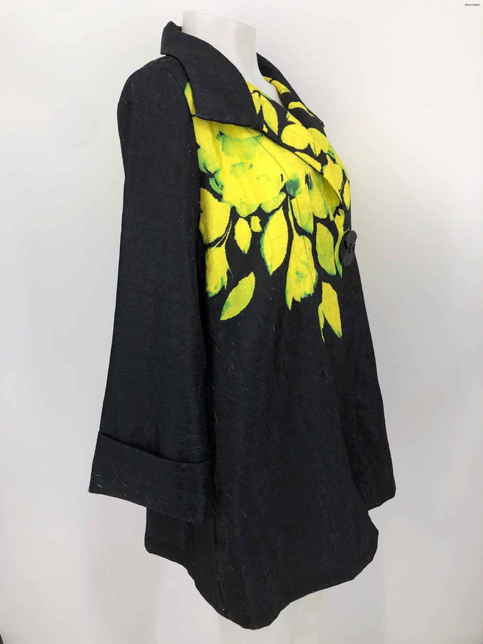 IC COLLECTION Black Yellow Print One Button Women Size LARGE  (L) Jacket