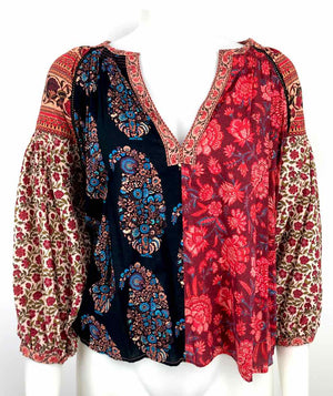 BOTEH Red & White Blue Multi Floral Puff Sleeves Size MEDIUM (M) Top