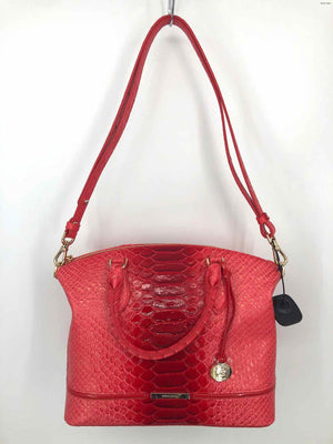 BRAHMIN Pink Red Leather Reptile Pattern Satchel Purse