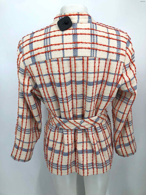 CHICO'S Orange Blue Tweed Plaid Women Size Chicos 1 (M) Jacket