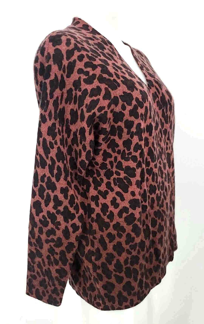 27 MILES MALIBU Brown Pink & Black Cashmere Animal Print Wrap Sweater