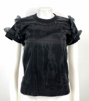 NOIR KEI NINOMIYA Black Ruffle Short Sleeves Size SMALL (S) Top