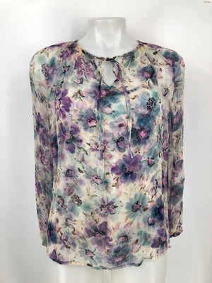 JOHNNY WAS Purple Beige Multi Silk Floral 2 Layer Size X-SMALL Top