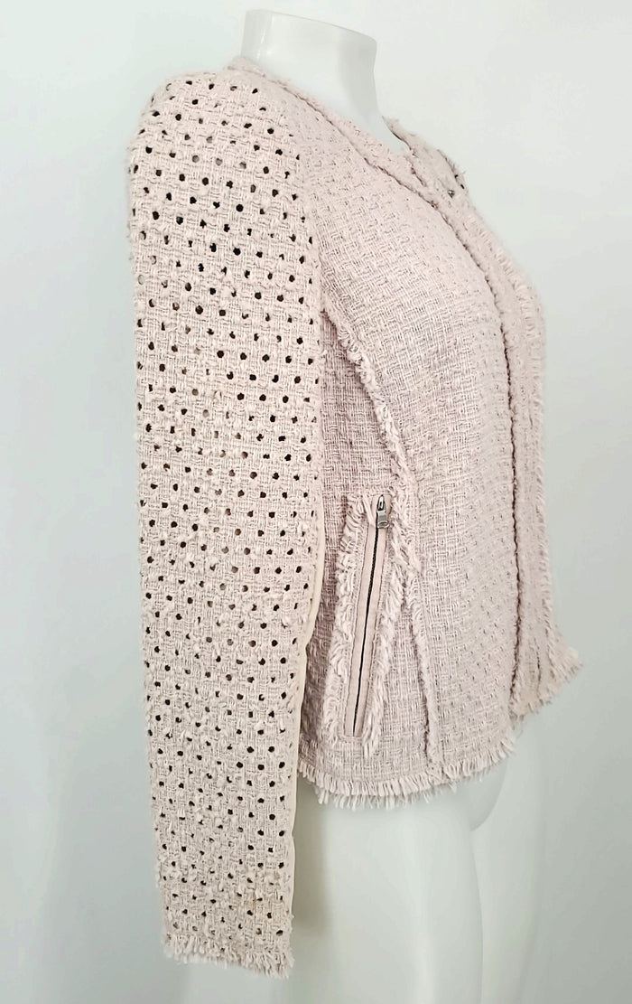 REBECCA TAYLOR Lt Pink Black Tweed Perforated Women Size MEDIUM (M) Jacket