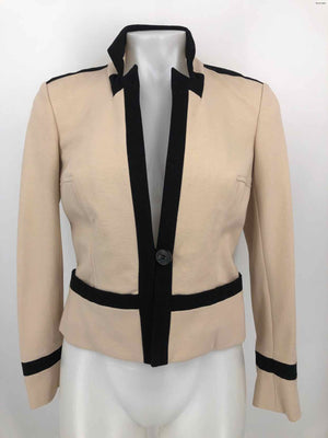 DVF - DIANE VON FURSTENBERG Beige Black Cotton Blend Blazer Jacket