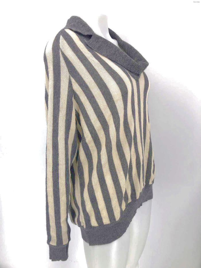 KARL LAGERFELD Ivory Gray Alpaca Made in France Striped Longsleeve Sweater