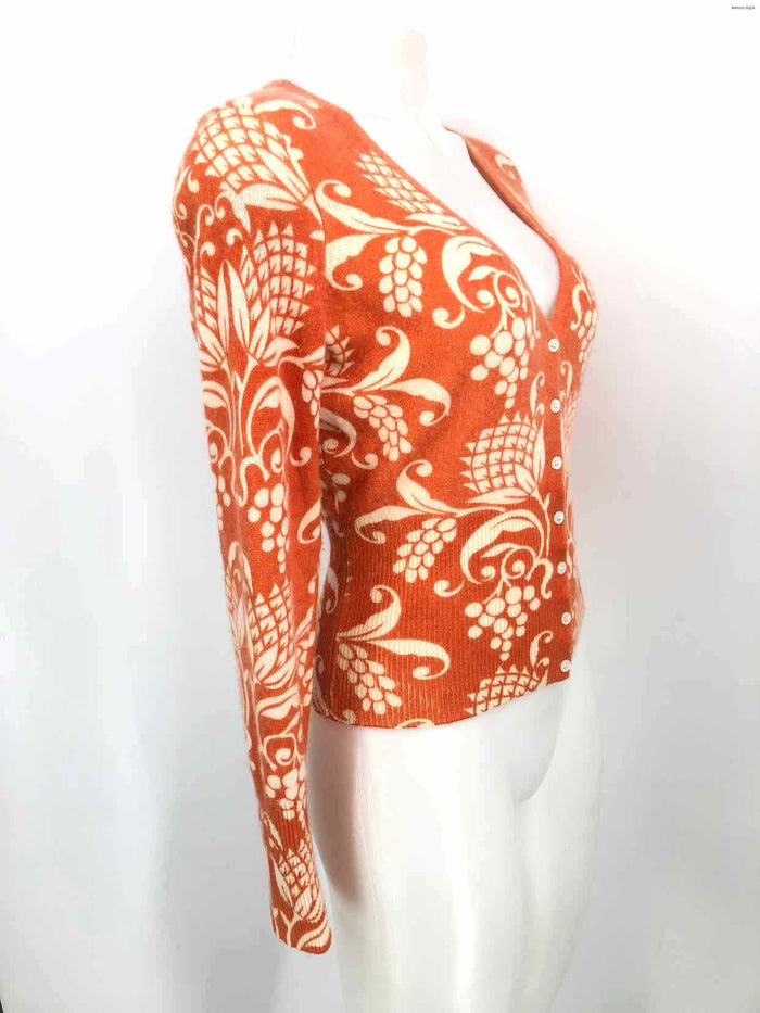 LUCKY BRAND Orange Beige Cashmere Print Cardigan Size MEDIUM (M) Sweater