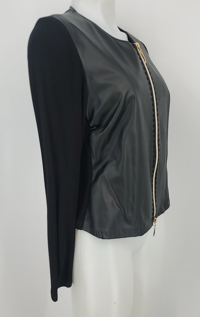 JOSEPH RIBKOFF Black Faux Leather Zip Up Longsleeve Women Size 10  (M) Jacket