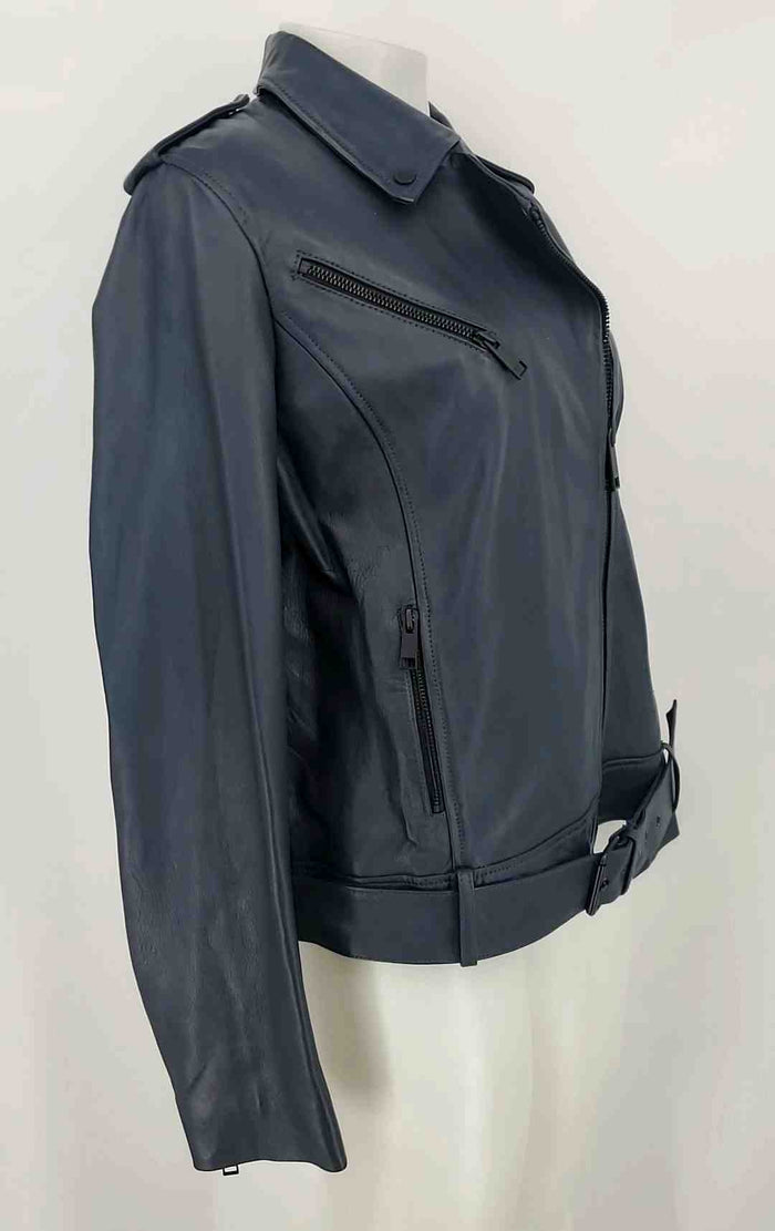 BARNEY'S Navy Black Leather Moto Women Size LARGE  (L) Jacket