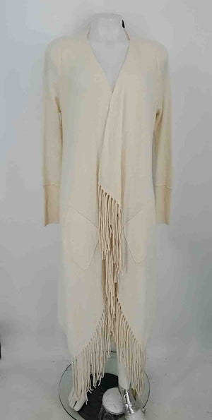 360 CASHMERE Cream Cashmere Fringe Trim Wrap Size MEDIUM (M) Sweater