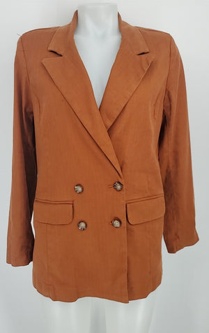 EVEREVE Brown Linen Blend Double Breasted Women Size SMALL (S) Jacket