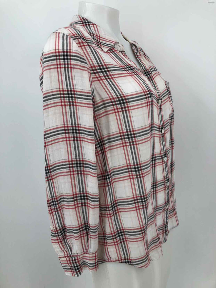 JOIE Cream Red Multi Cotton Plaid Longsleeve Size SMALL (S) Top