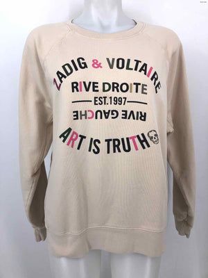 ZADIG & VOLTAIRE Cream Pink Multi Word Print Pullover Size LARGE  (L) Sweater