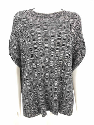 EILEEN FISHER White Black Knit Print Short Sleeves Size X-LARGE Top