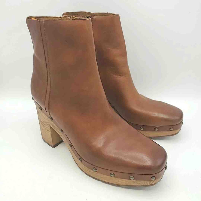 EVEREVE Brown Tan Leather Upper Platform Cork 3" Chunky Heel Boots