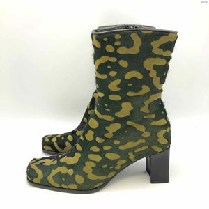 AGNES B. Olive Black Calf Hair Heels Print Bootie Shoe Size 37 US: 7 Shoes