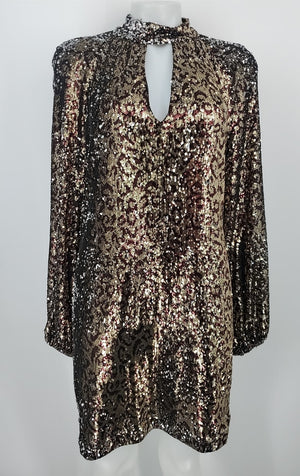 MILLY Gold Brown Sequined cut out Longsleeve Size 10  (M) Dress