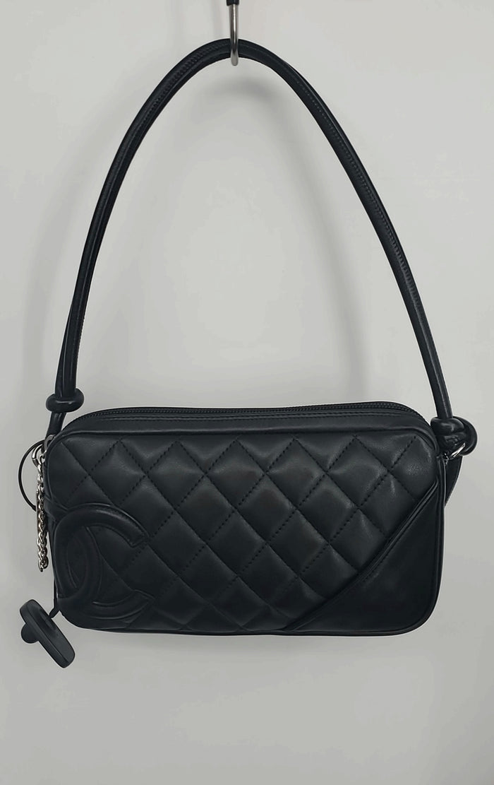 CHANEL Black Leather Quilted Pre Loved Shoulder Bag 9" 1" 5.5" Purse