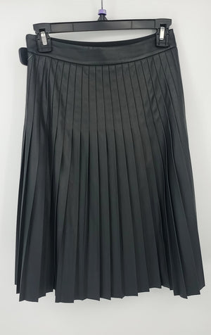 REBECCA TAYLOR Black Faux Leather Pleated Knee Length Size 0  (XS) Skirt