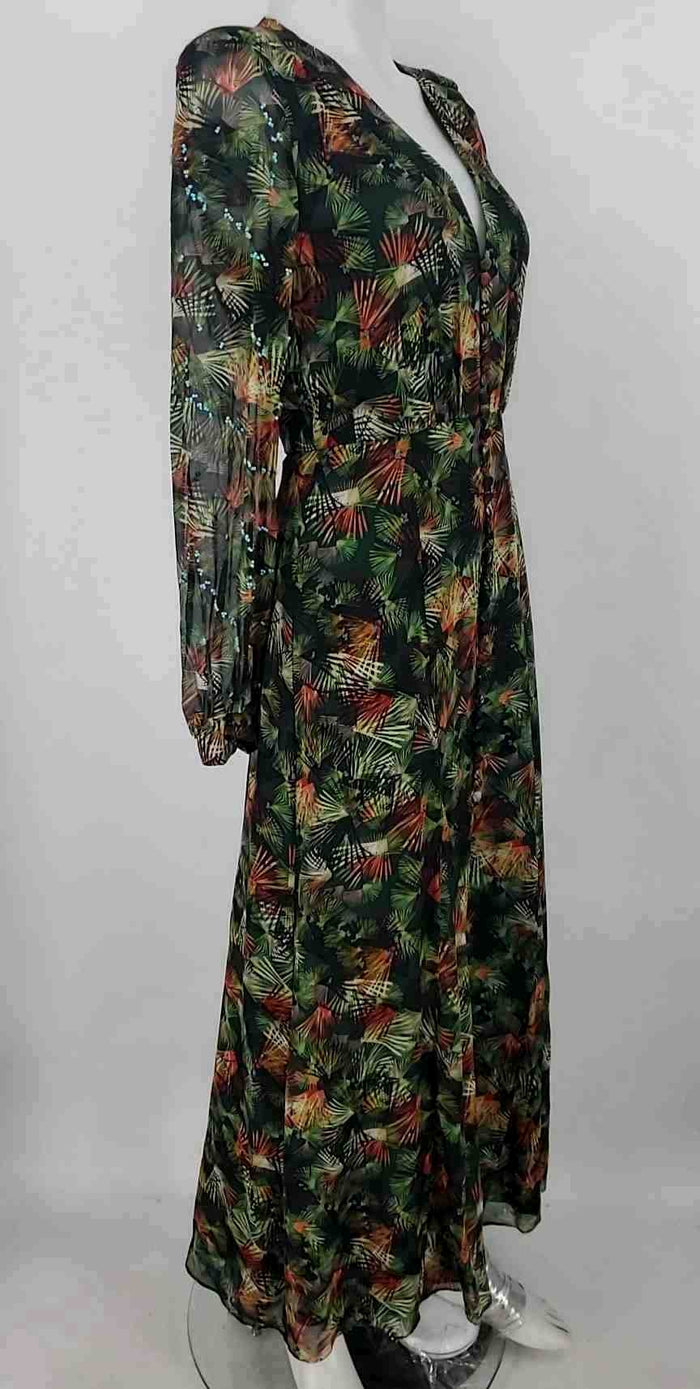 SALONI Green Orange Multi Silk Embellishment Print Size 2  (XS) Dress