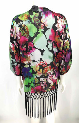 JOSEPH RIBKOFF Green Pink Multi Floral Print Wrap Size 8  (M) Top