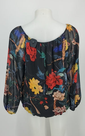 ALICE & OLIVIA Black Red Multi Floral Scoop Neck Size MEDIUM (M) Top