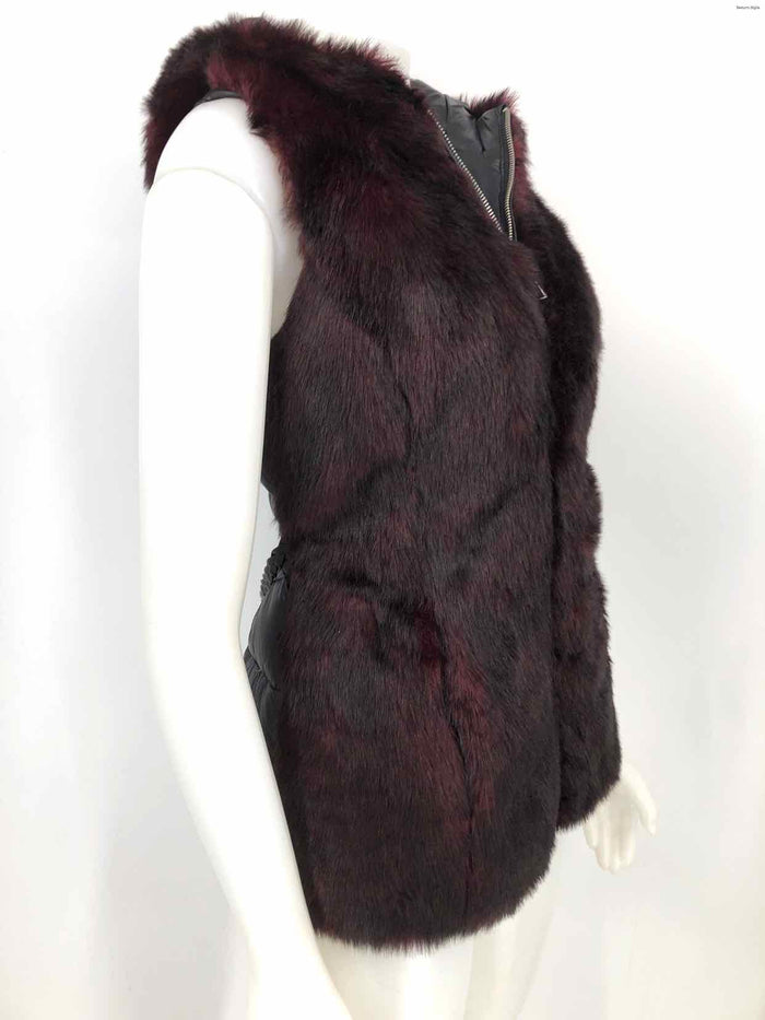 MISS SIXTY Burgundy Black Faux Fur Quilted Zip Front Women Size X-SMALL Vest