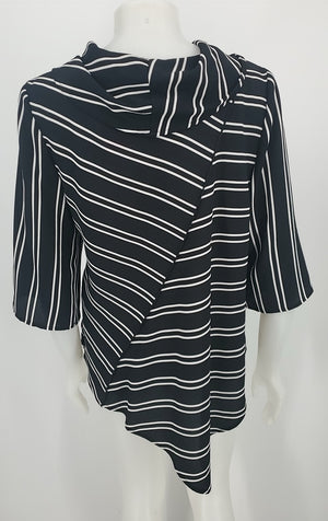 JOSEPH RIBKOFF Black White Striped 3/4 Sleeve Size 8  (M) Top