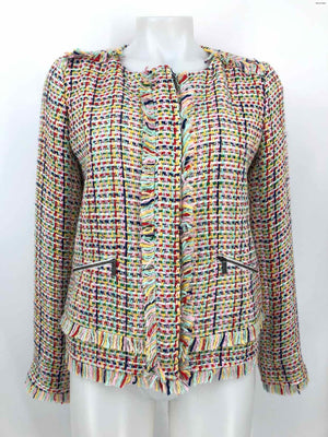 HALOGEN Pink & Green Blue Multi Woven Frayed Edges Women Size SMALL (S) Jacket