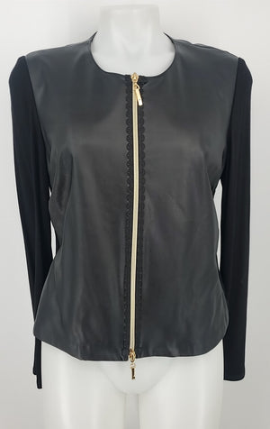 JOSEPH RIBKOFF Black Faux Leather Zip Up Longsleeve Women Size 10  (M) Jacket