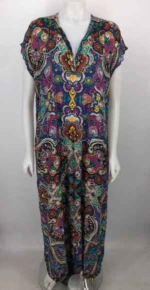 JOHNNY WAS Blue Pink Multi Silk Print Maxi Length Size MEDIUM (M) Dress